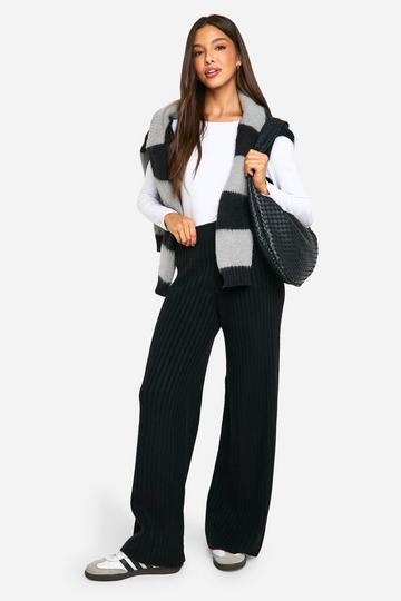 Chunky Rib Knitted Wide Leg Pants black