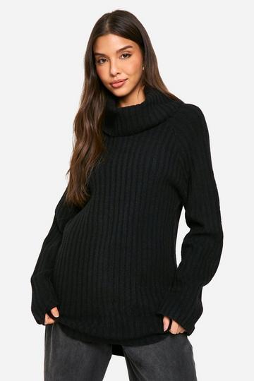 Oversized Cowl Neck Rib Knit Jumper black