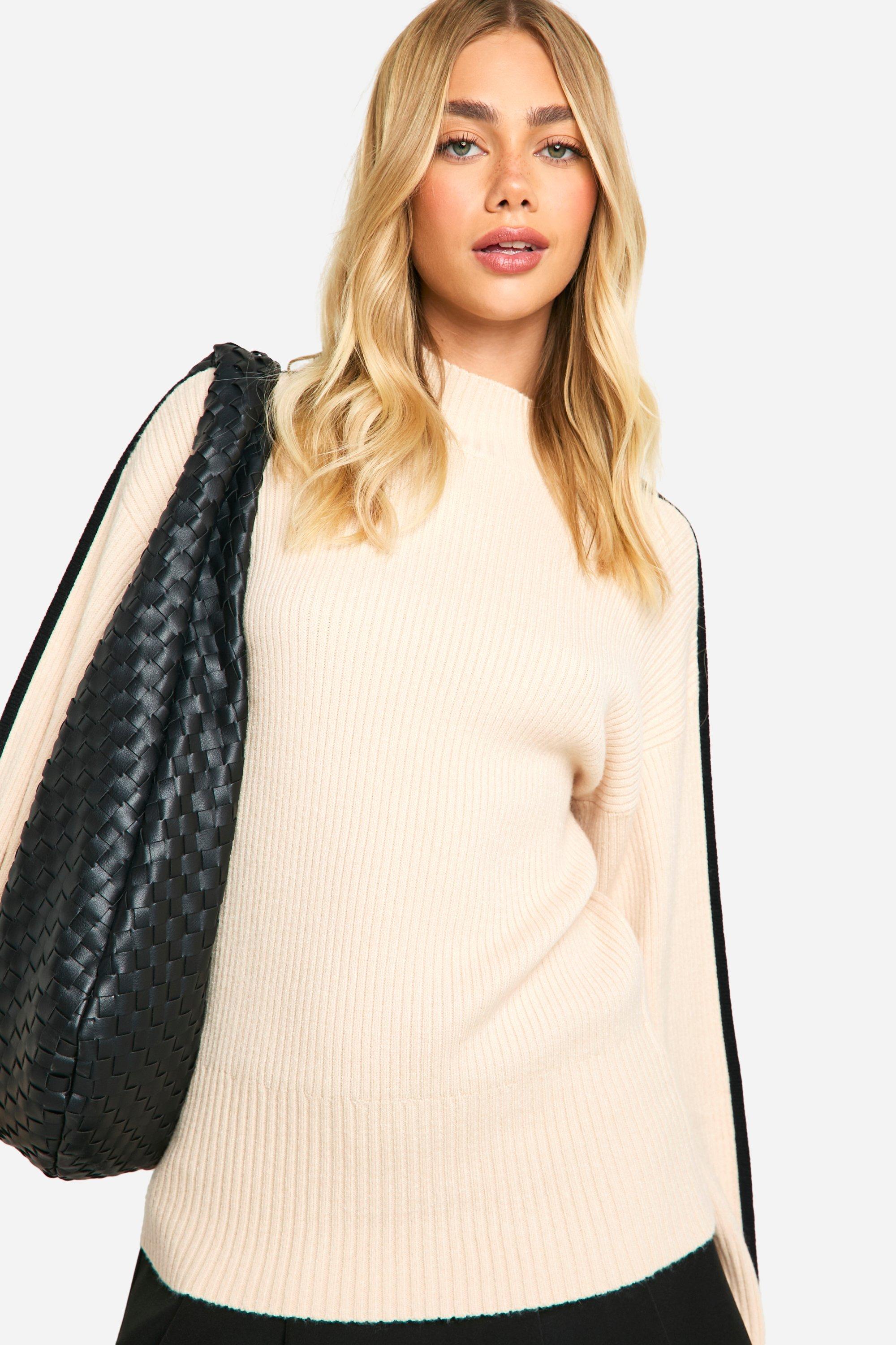 Boohoo Women s Knitted Blanket Stitch Detail Crew Neck Oversized Jumper