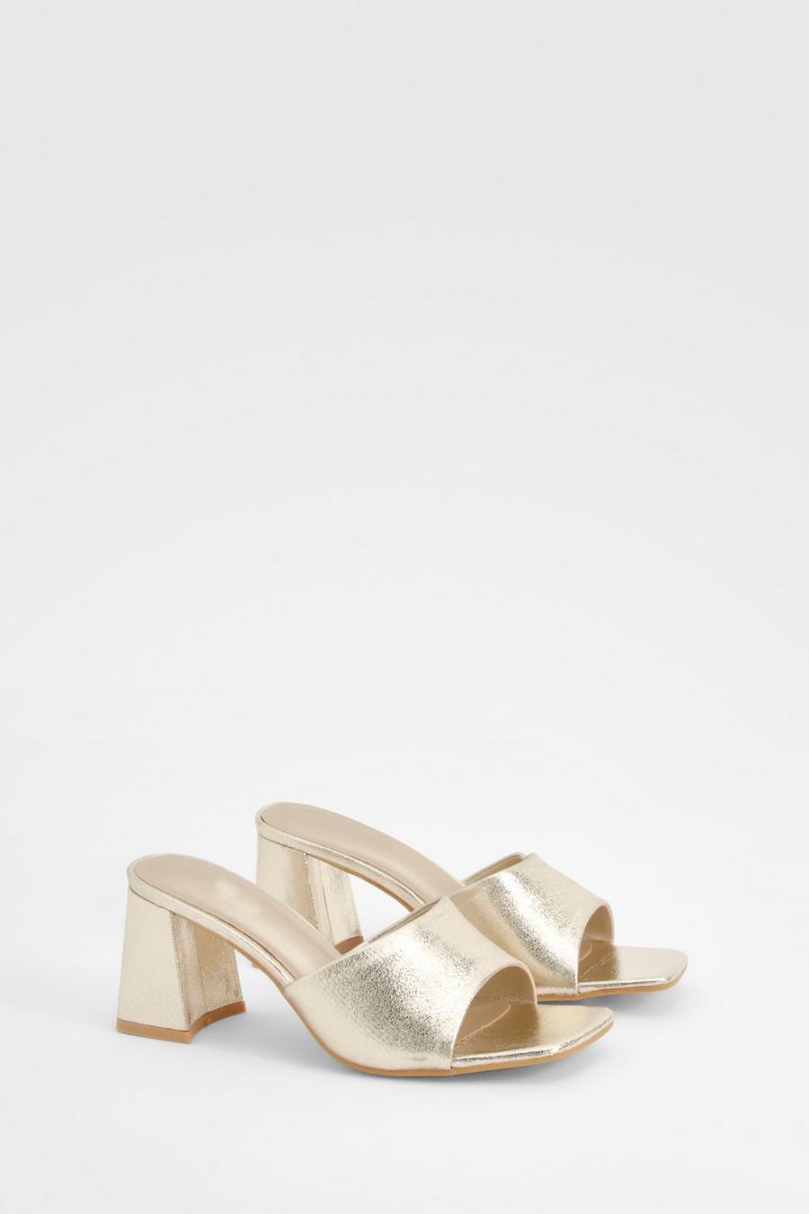 Gold Low Block Heeled Mules
