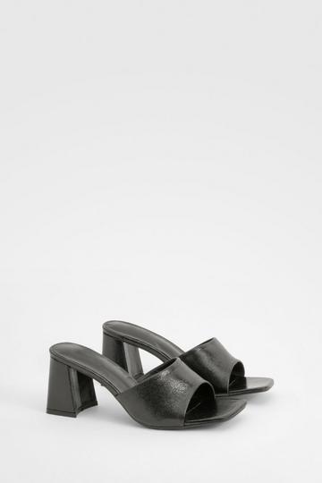 Black Low Block Heeled Mules