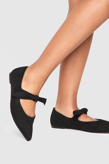 Black Wide Fit Pointed Bow Detail Ballet Flats