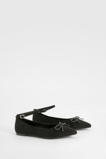 Wide Fit Ankle Strap Pointed Toe Ballerina black