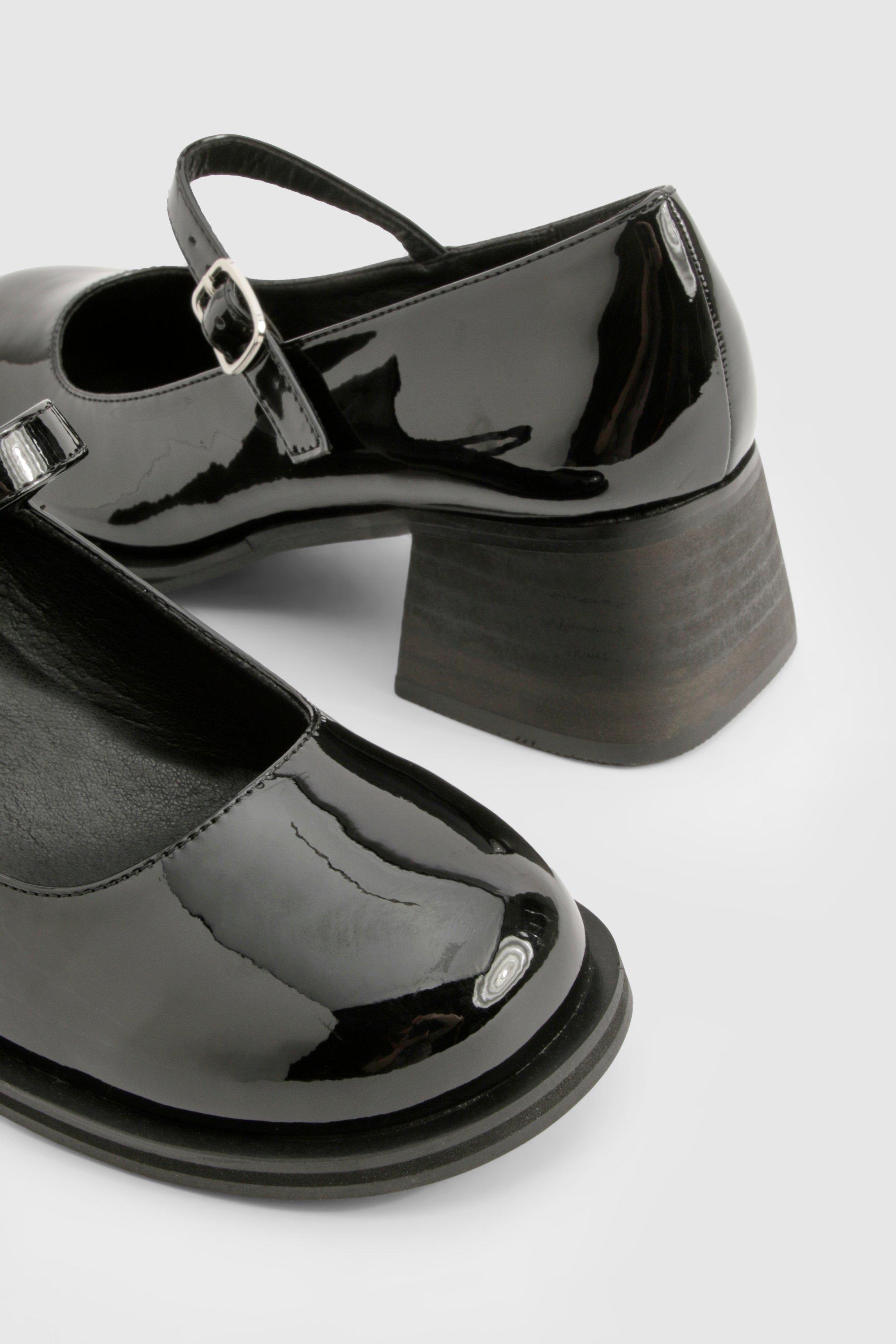 Boohoo Women s Patent Chunky Mary Janes Black