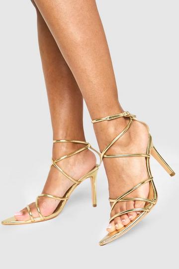 Gold Metallic Metallic Patent Pointed Toe Strappy Heels