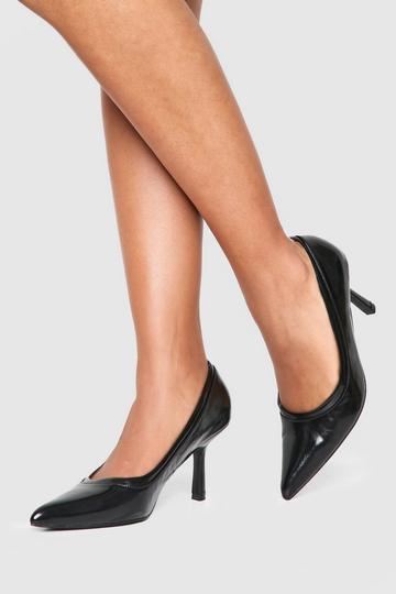 Black Textured Pu Pointed Court Shoes