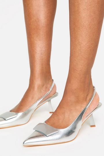 Metallic Trim Detail Slingback Court Shoes silver