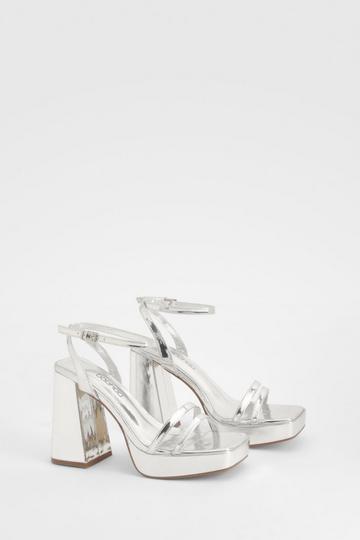 Metallic Patent Platform Strappy Heels silver