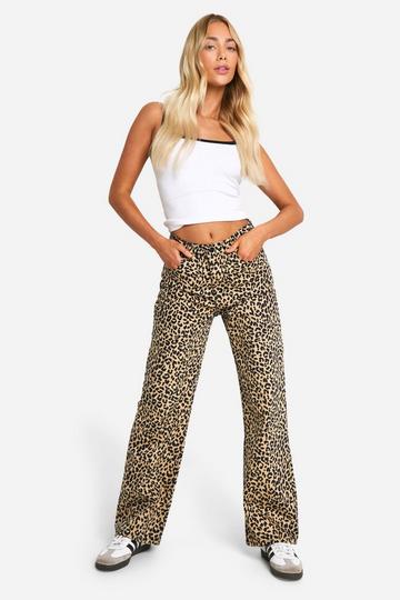 Leopard Denim Straight Leg Jeans beige
