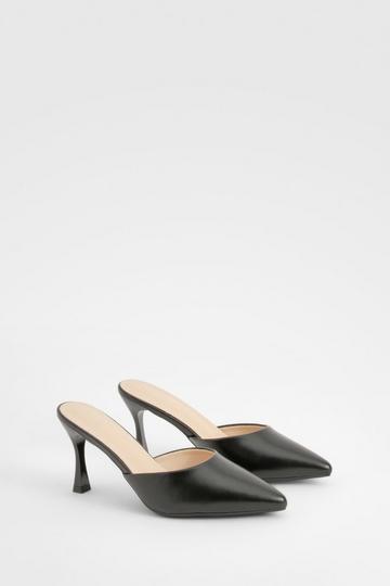 Black Low Stiletto Court Heeled Mules