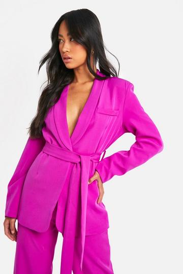 Tie Waist Pocket Detail Fitted Blazer magenta