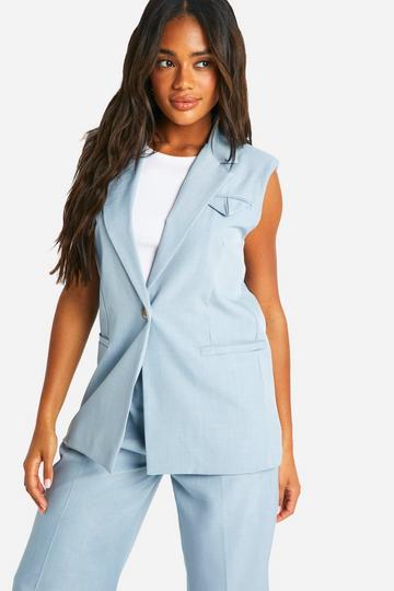 Linen Look Oversized Longline Waistcoat powder blue