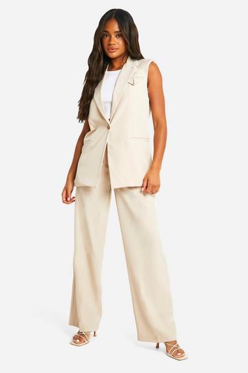 Linen Look Pleat Front Wide Leg Pants stone