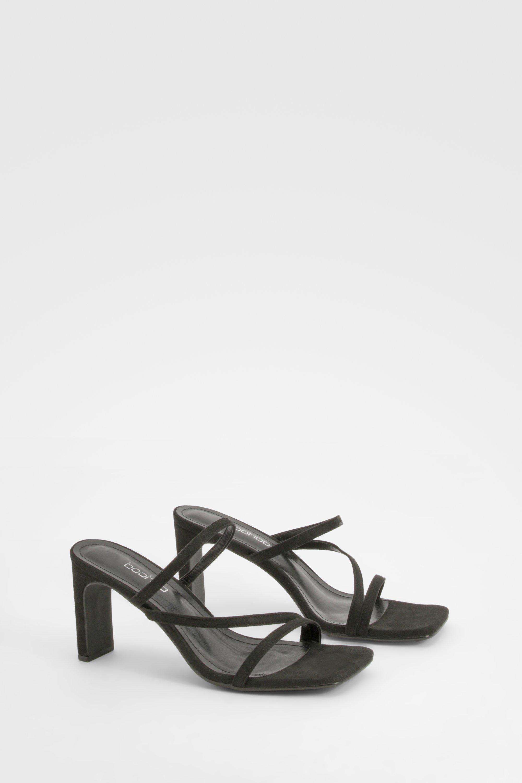 Boohoo Women s Multi Strap Heeled Mules Black