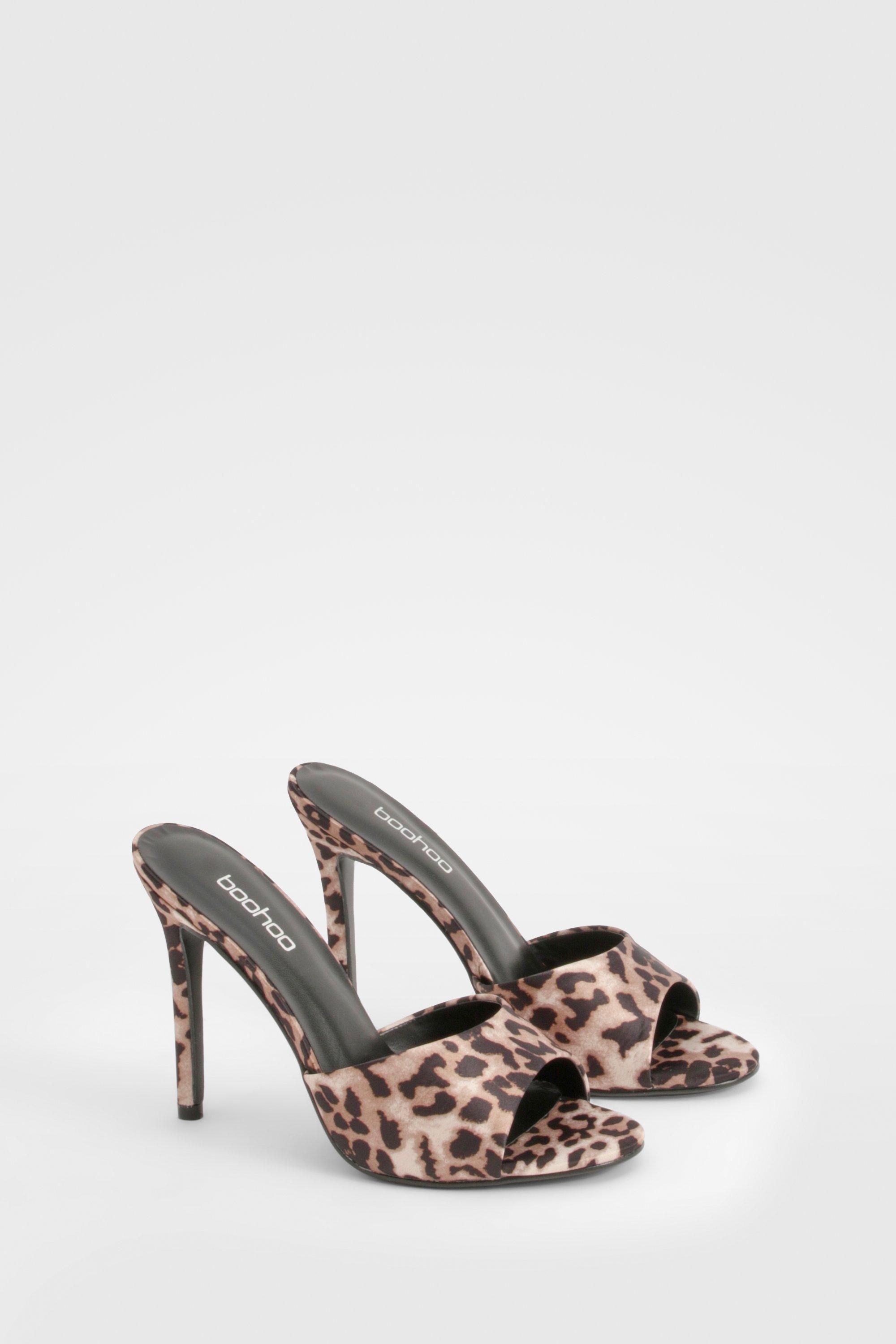 Leopard Satin Heeled Mules