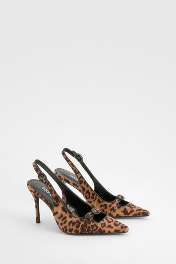 Multi Leopard Contrast Binding Buckle Court Shoes