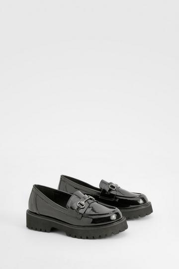 Black Wide Width Patent T Bar Loafers