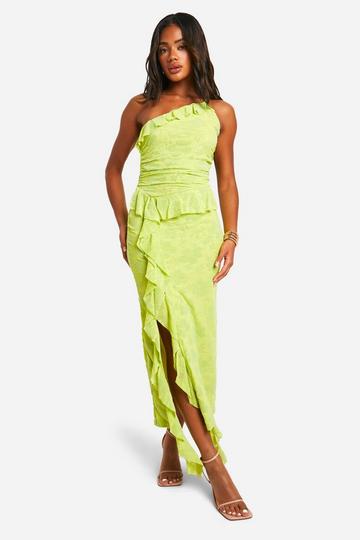 One Shoulder Devore Ruffle Midaxi Dress lime