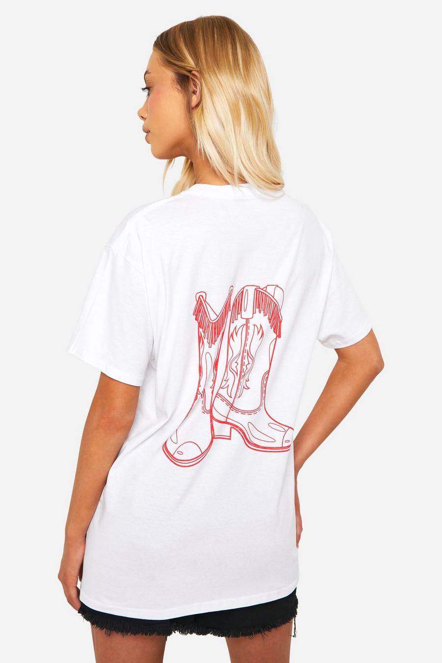 White Cowgirl T-shirt med stövlar image number 1