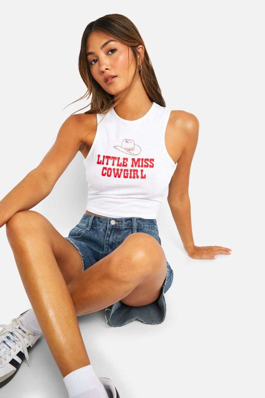 White Hotfix Cowgirl Fitted Vest Top