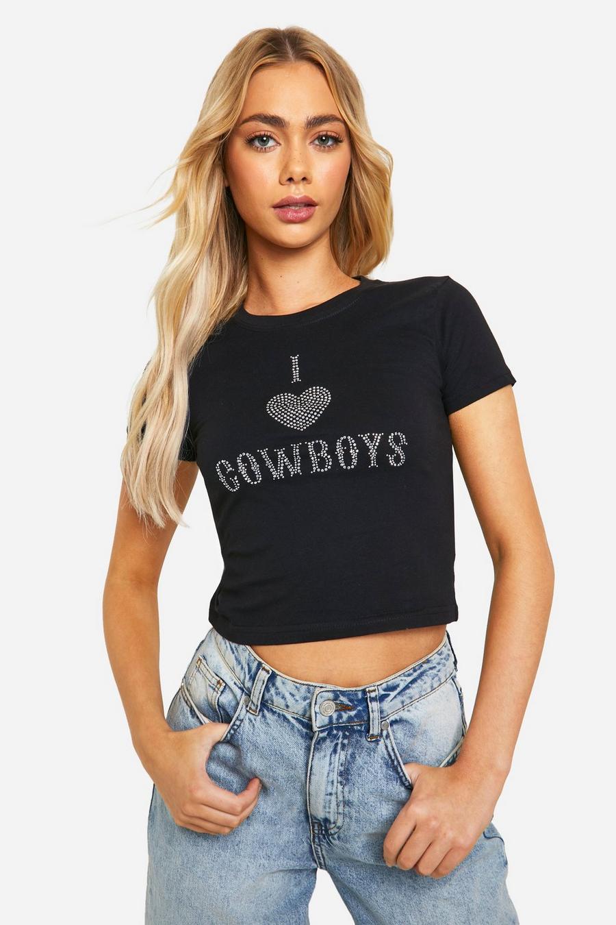 T-shirt court à slogan I Heart Cowboys, Black