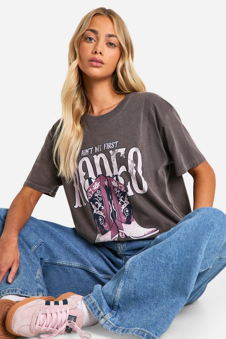 Oversize T-Shirt mit Aint My First Rodeo Slogan, Brown image number 1