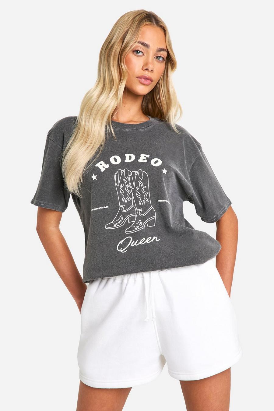 Camiseta oversize con eslogan Rodeo Queen, Charcoal image number 1