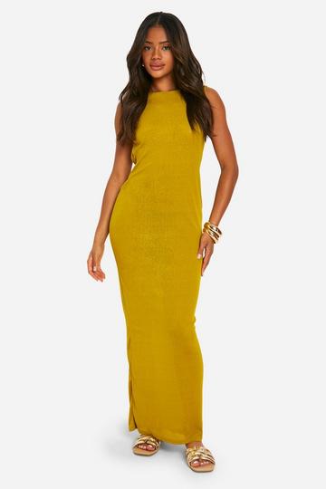 Chartreuse Yellow Sheer Cut Out Sleeveless Maxi Dress