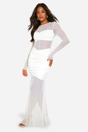 Mesh And Slinky Maxi Dress white