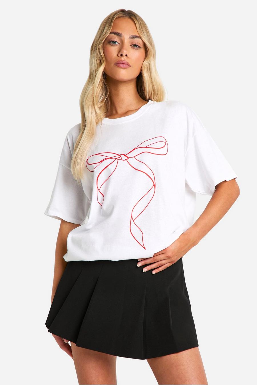 T-Shirt mit roter Schleife, White image number 1