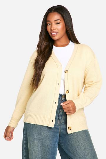 Plus Seam Detail Soft Knit Boyfriend Oversized Cardigan stone