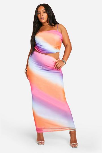 Plus Mesh Ombre Maxi Rok Met Print multi