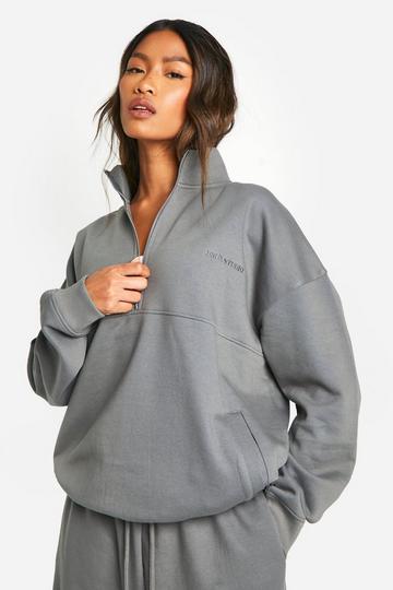 Dsgn Studio Embroidered Half Zip Oversized Sweatshirt charcoal