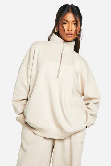 Dsgn Studio Embroidered Half Zip Oversized Sweatshirt stone