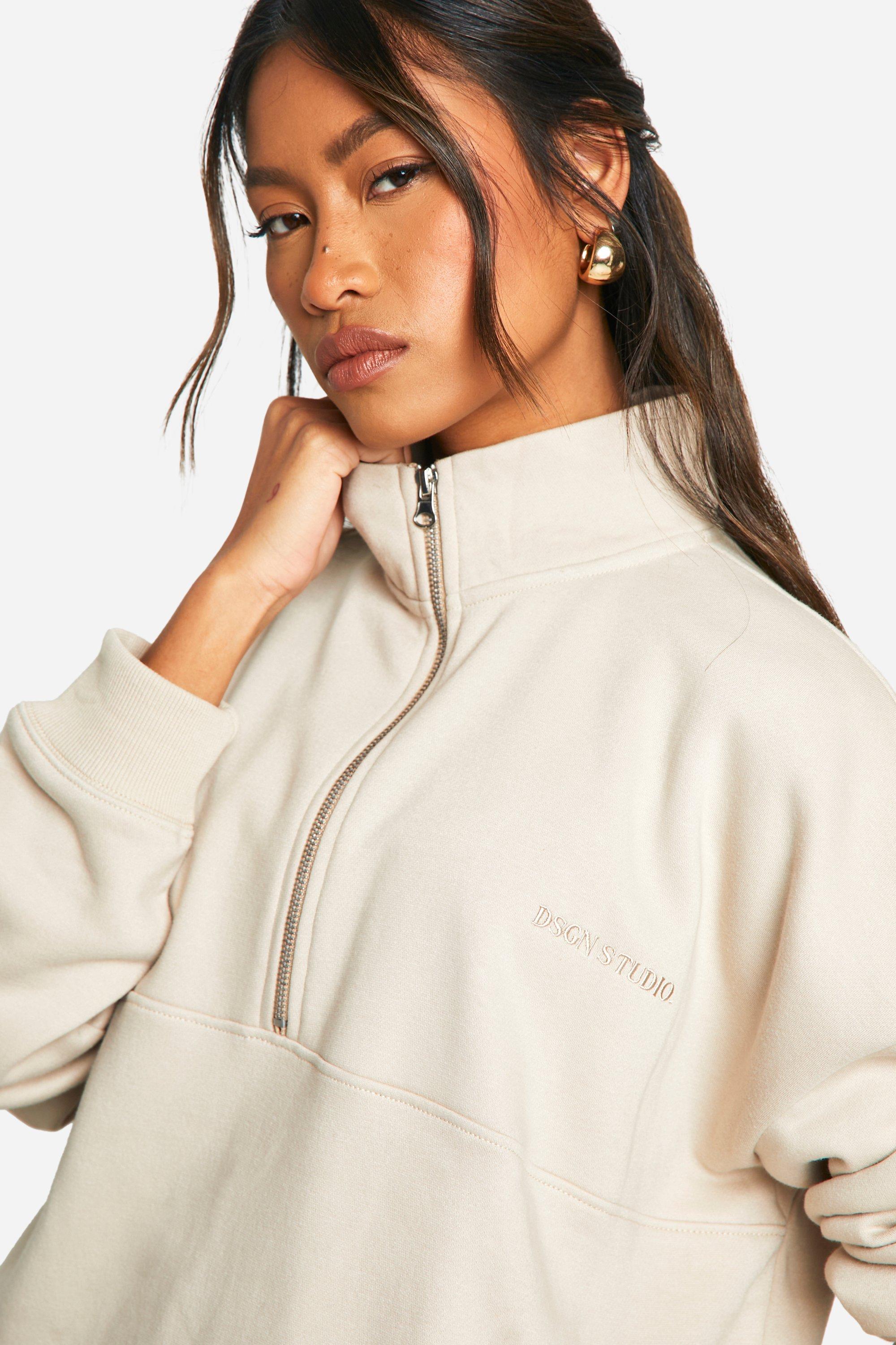 Dsgn Studio Embroidered Half Zip Oversized Sweatshirt boohoo UK