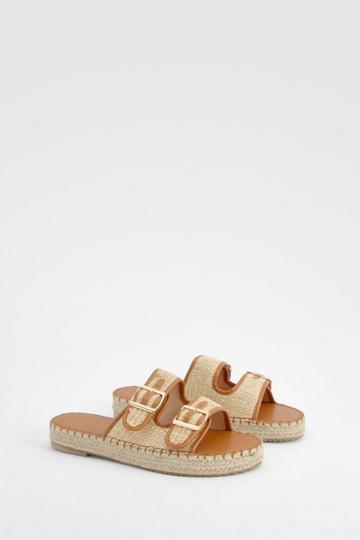 Contrast Espadrille Buckle Detail Slides camel