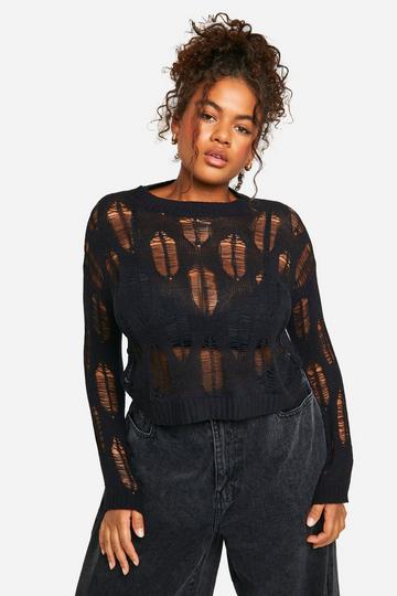 Plus Ladder Detail Sheer Sweater black