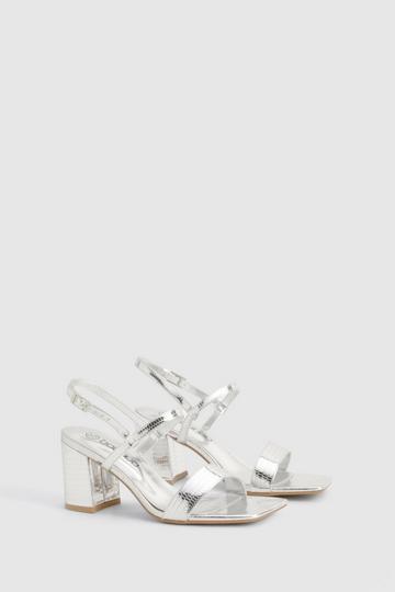 Snakeskin Barely There Block Heels silver