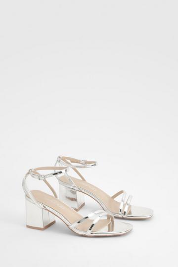 Silver Metallic Low Block Asymmetric Barely There Heels