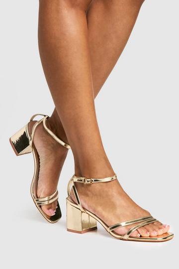 Metallic Low Block Asymmetric Barely There Heels gold