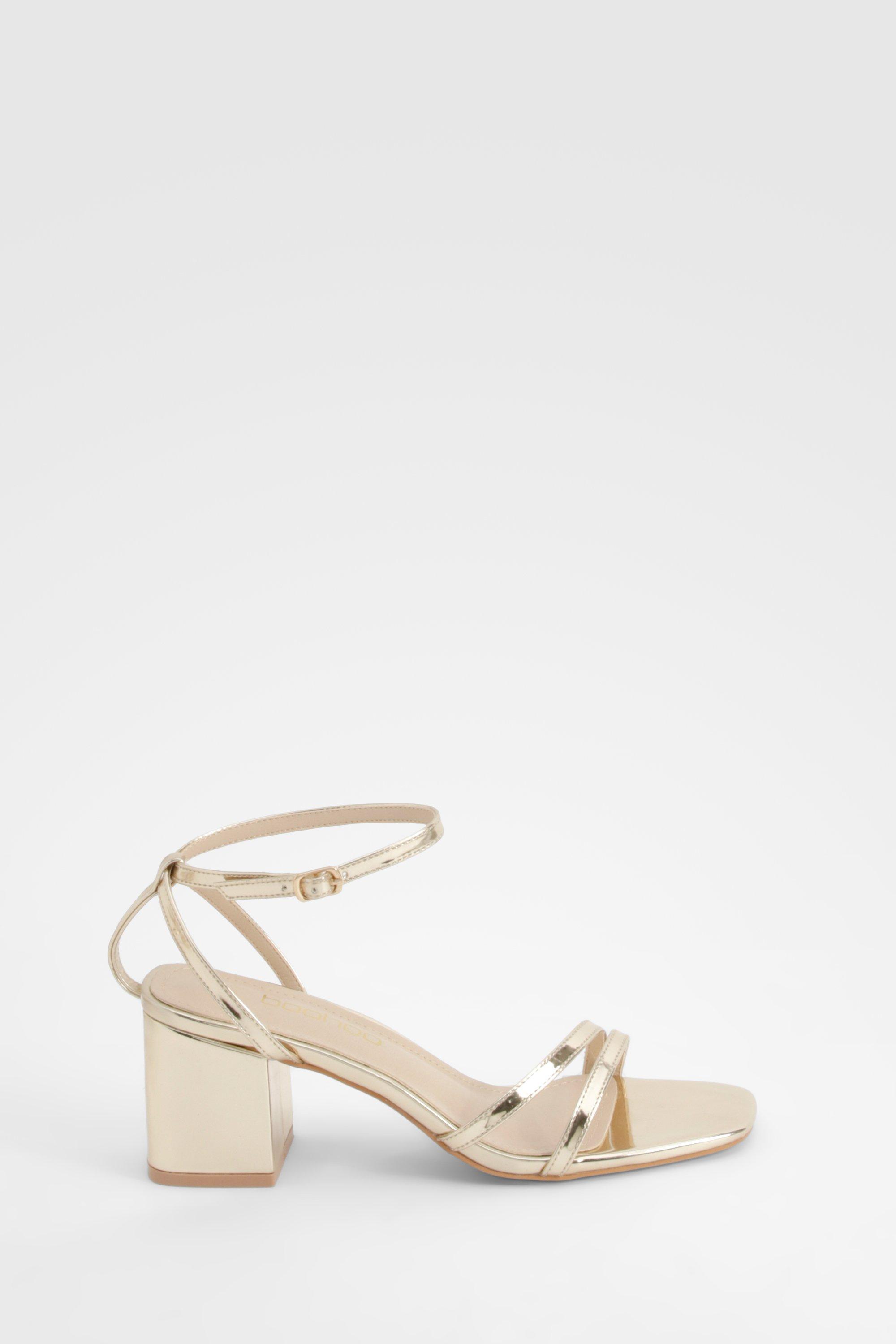 Boohoo Women s Metallic Low Block Asymmetric Barely There Heels Gold