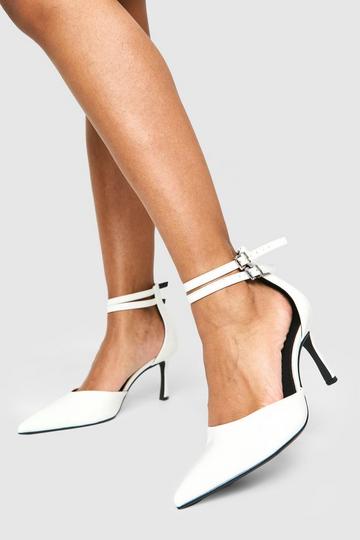 White Wide Width Ankle Strap Pumps