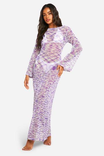 Purple Multi Popcorn Crochet Open Back Beach Maxi Dress