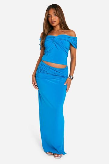 Petite Double Slinky Twist Detail Maxi Skirt blue