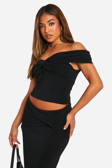 Petite Double Slinky Twist Detail Crop Top black