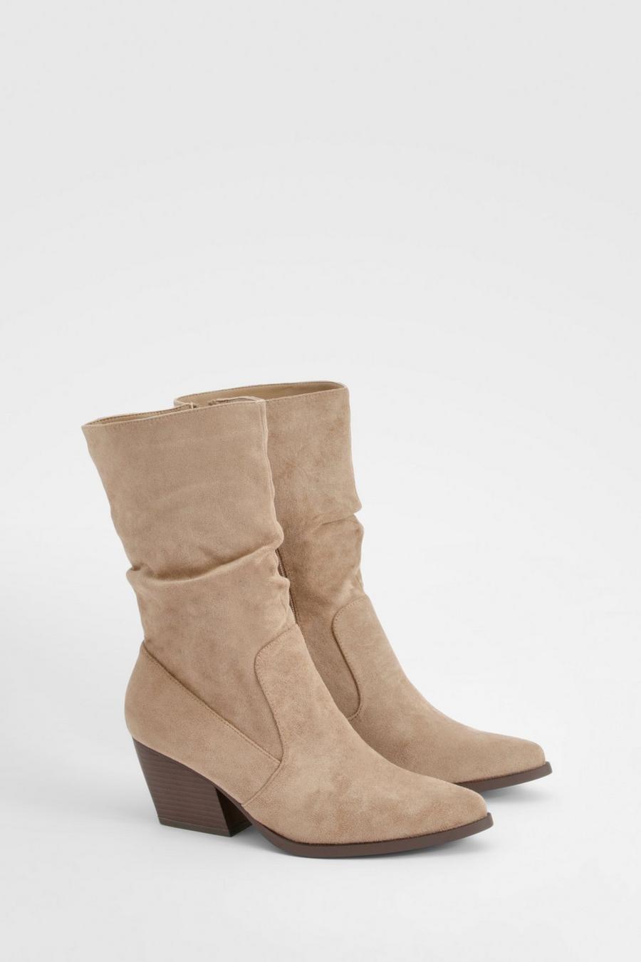 Wide Fit Slouch Detail Western Boots, Sand