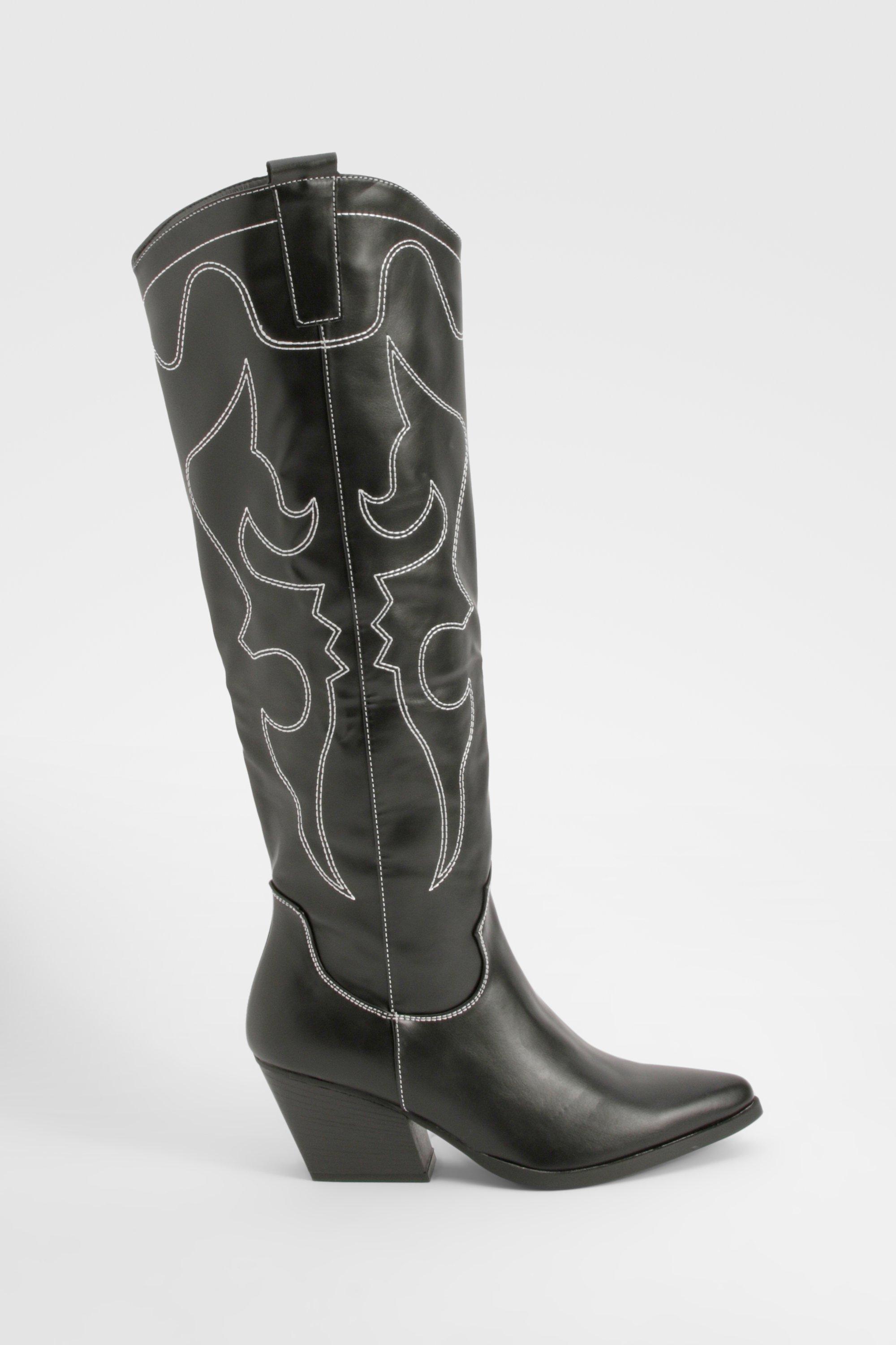 Boohoo Women s Stitch Detail Over The Knee Western Boots