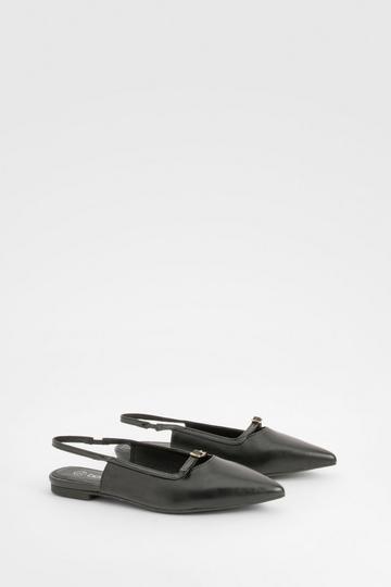 Wide Fit Buckle Detail Slingback Flats black