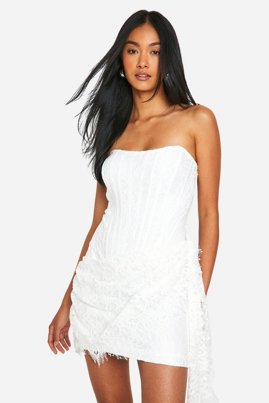 White Lace Corset Drape Mini Dress image number 1