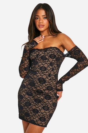 Bengaline Lace Layered Mini Dress black